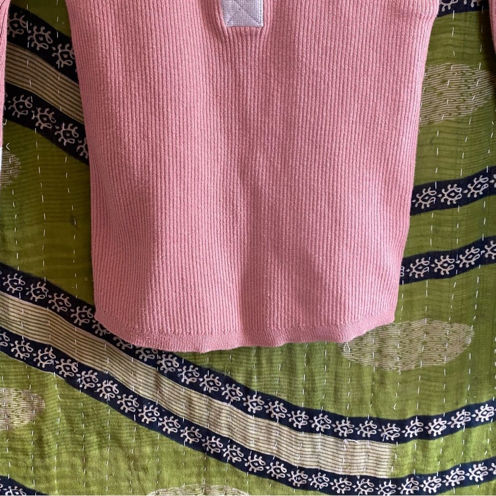Faherty Rose Pink Colorblock Mikki Cotton/ Cashmere Henley Sweater Size Small - Picture 5 of 15